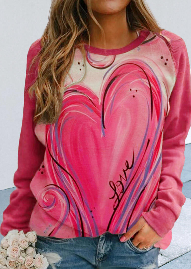 

Love Heart Long Sleeve O-Neck Blouse - Pink, 518251