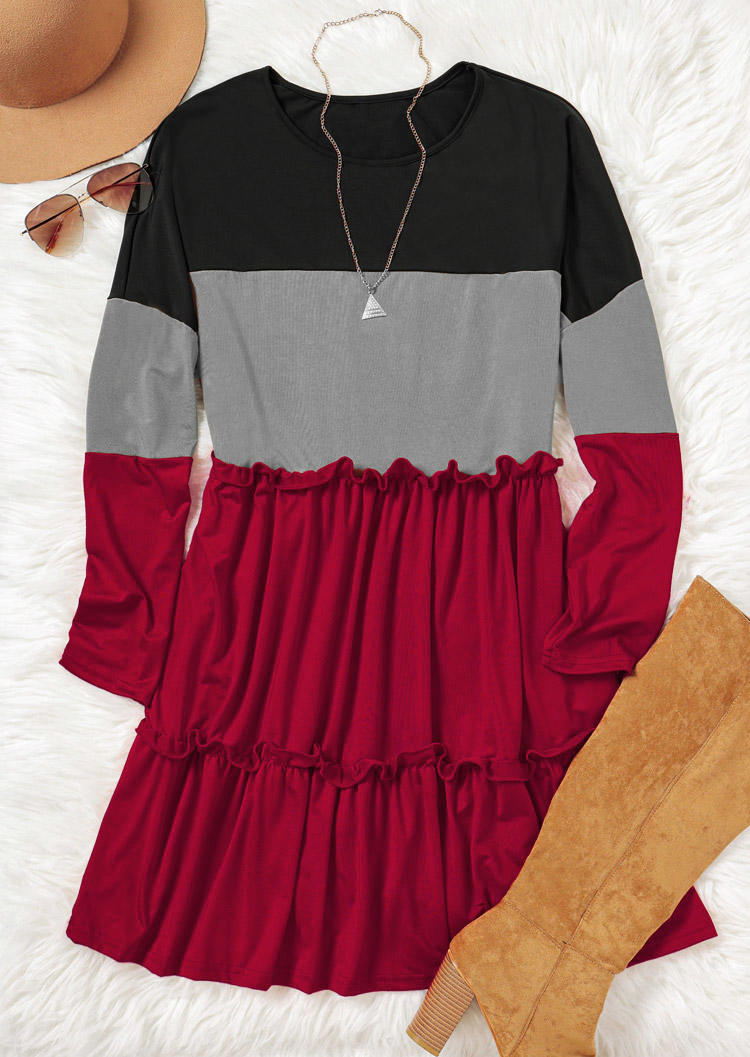 Color Block Ruffled Splicing Mini Dress