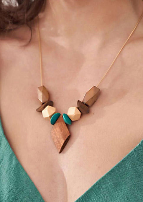 

Geometric Chic Wooden Pendant Necklace, Multicolor, 518418