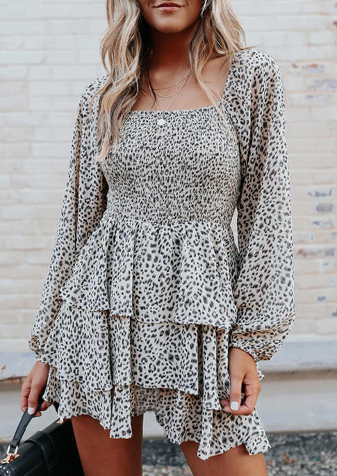

Leopard Open Back Layered Long Sleeve Mini Dress, 518472