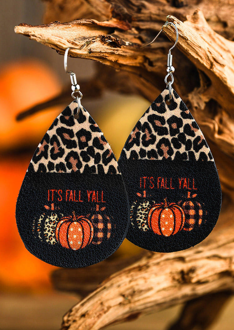

It's Fall Y'all Leopard Pumpkin Water Drop Earrings, Multicolor, 518551