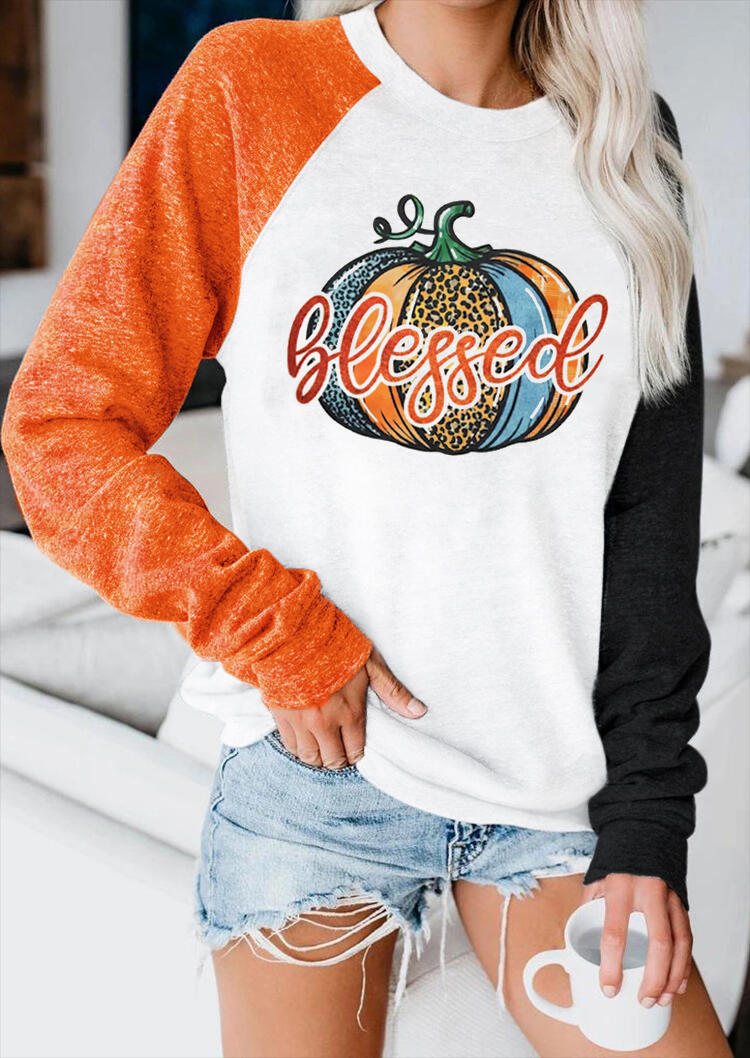 Blessed Leopard Pumpkin Color Block Sweatshirt