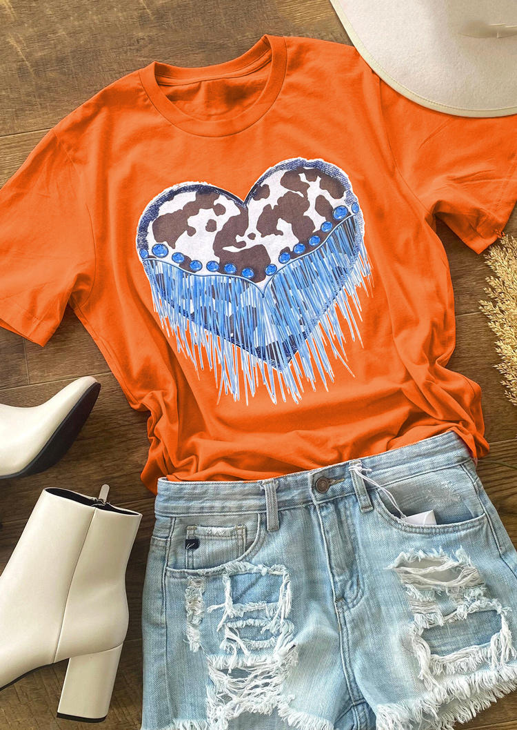 Turquoise Cow Heart T-Shirt Tee - Orange