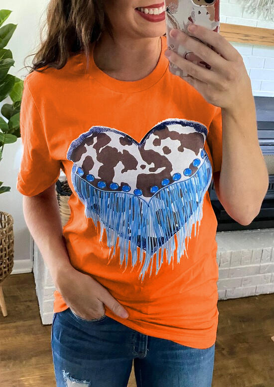 

Turquoise Cow Heart T-Shirt Tee - Orange, 518583