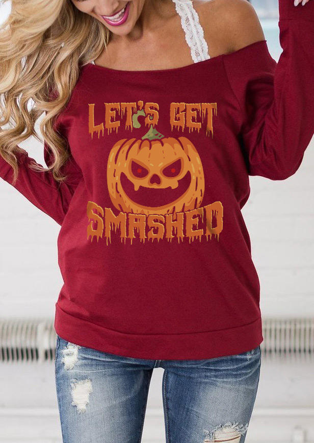 Kaufen Let's Get Smashed Pumpkin Face Sweatshirt - Burgundy. Bild