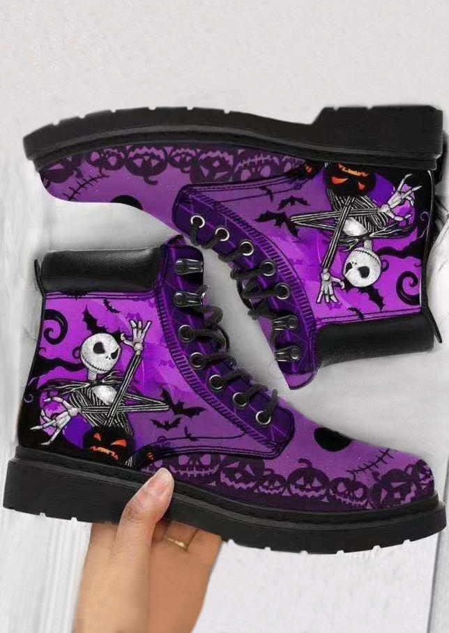 

Halloween Pumpkin Face Skeleton Boots - Purple, 516997