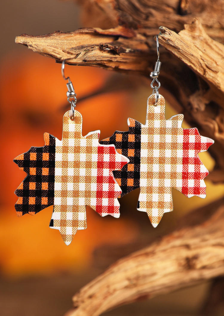 

Plaid Color Block Maple Leaves Earrings, Multicolor, 517696