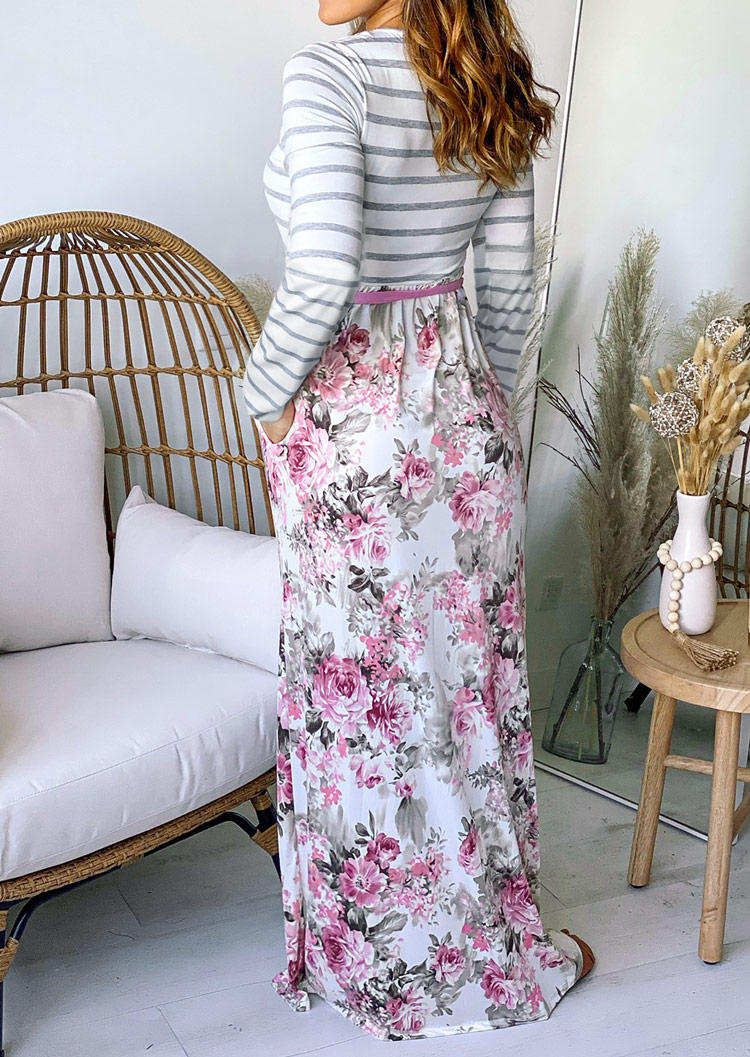 Striped Floral Pocket Maxi Dress