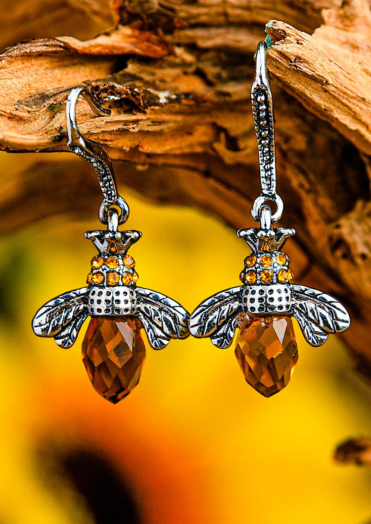 

Bee Rhinestone Alloy Hook Earrings, Silver, 518394