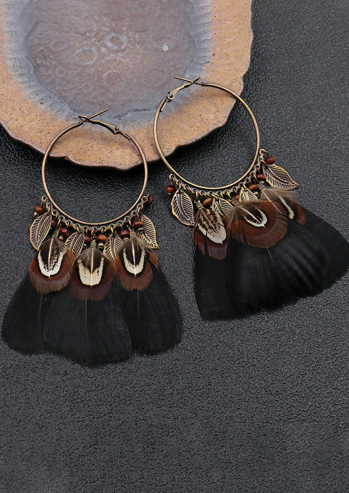 Feather Leaf Circle Alloy Earrings