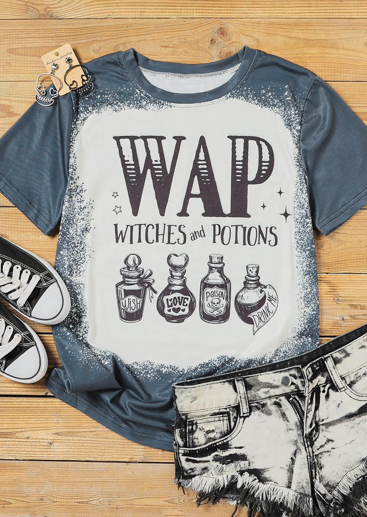WAP Witches And Potions Bleached T-Shirt Tee - Gray