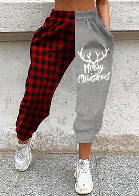 

Merry Christmas Reindeer Plaid Color Block Sweatpants, Multicolor, 518812
