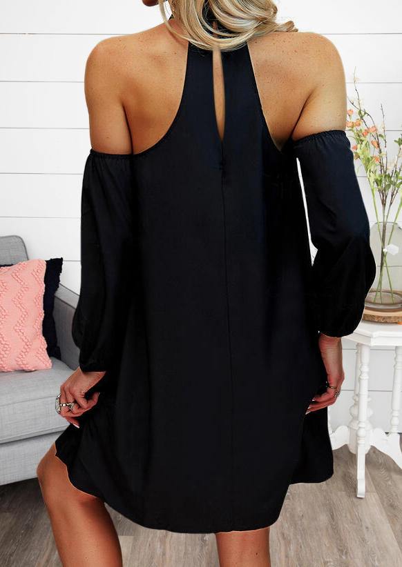 Cold Shoulder Hollow Out Halter Mini Dress - Black