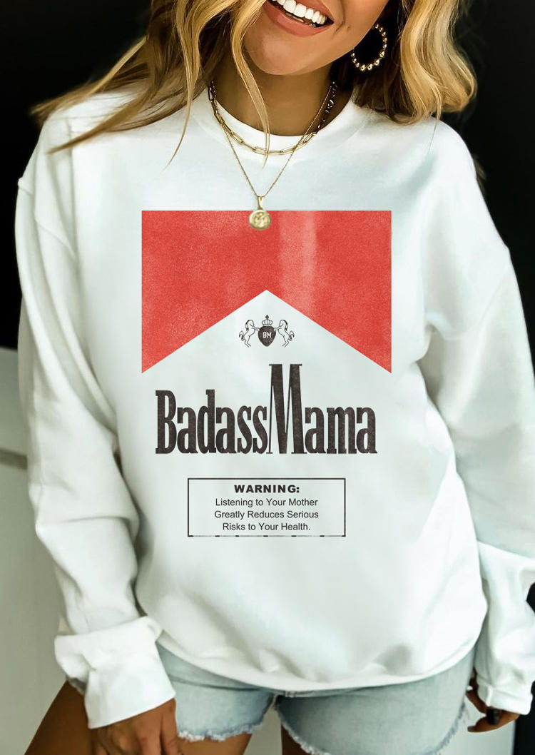 

Badass Mama Graphic O-Neck Sweatshirt - White, 517910