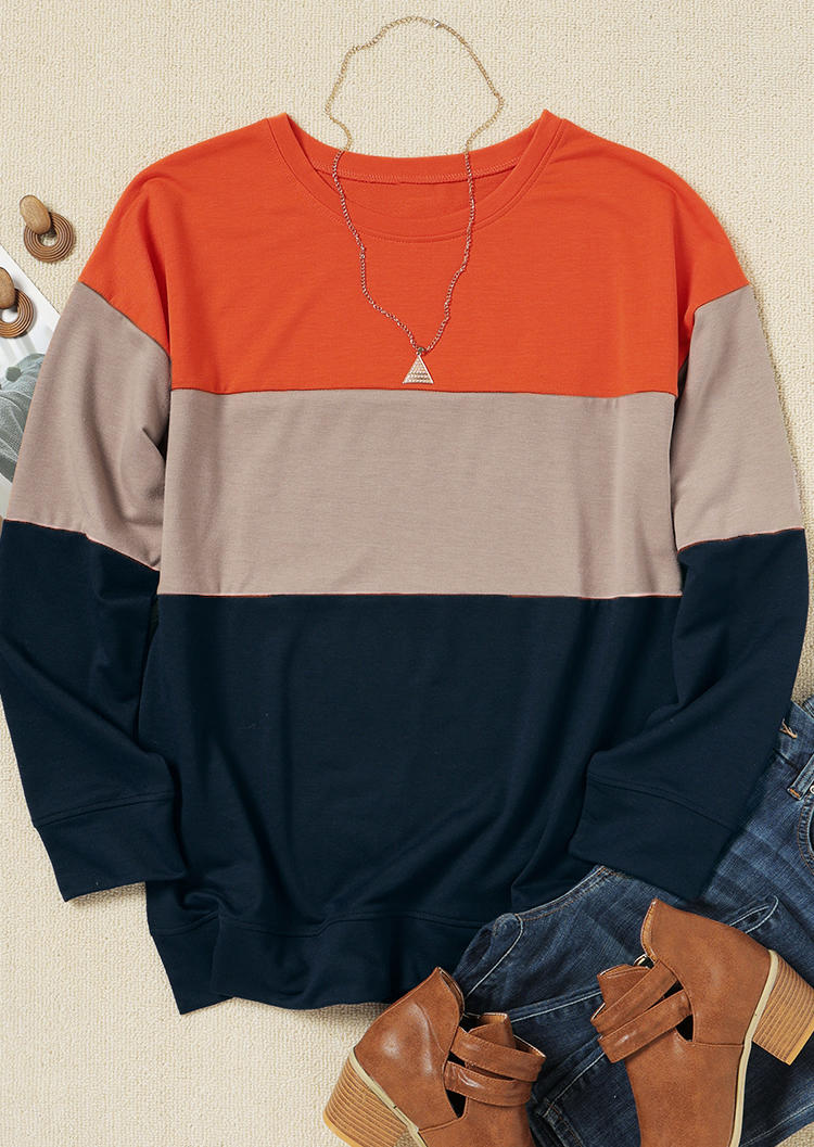 Color Block Long Sleeve O-Neck Pullover Sweatshirt