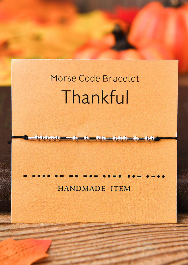 

Thankful Morse Code Adjustable Rope Bracelet, Silver, 518419