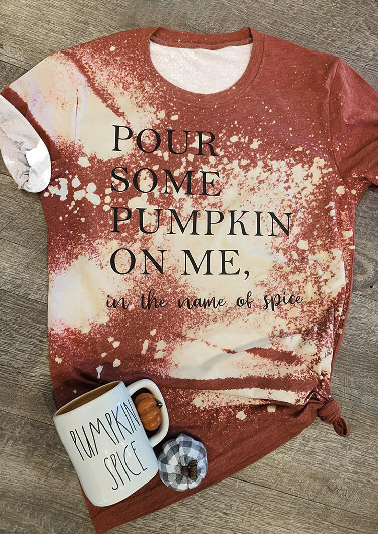 Pour Some Pumpkin On Me Bleached T-Shirt Tee - Cameo Brown