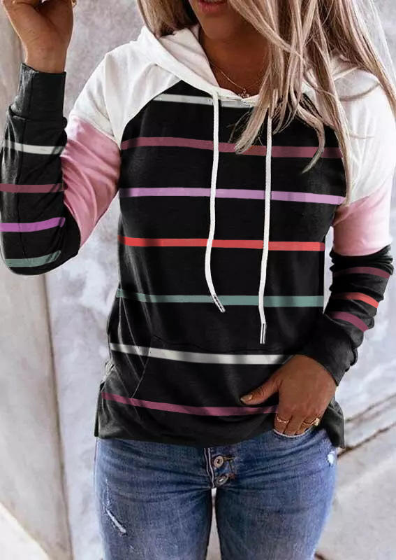 

Striped Color Block Drawstring Hoodie, Multicolor, 518796