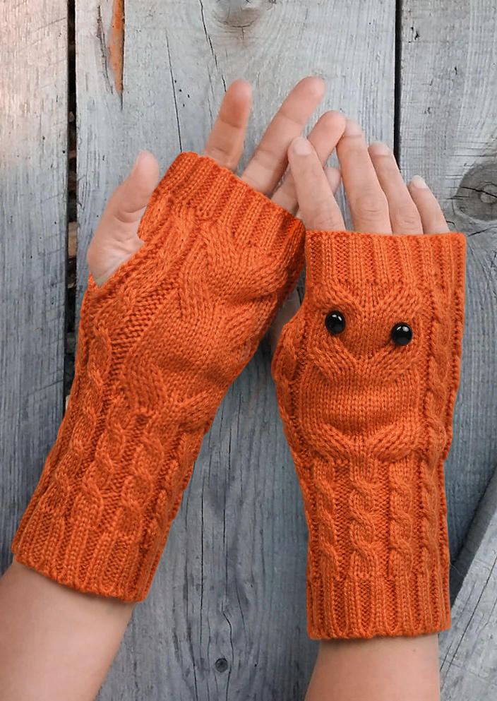 

Owl Knitted Warm Fingerless Gloves, Orange, 518874