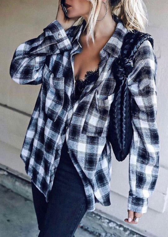 

Plaid Button Pocket Long Sleeve Shirt, 518900