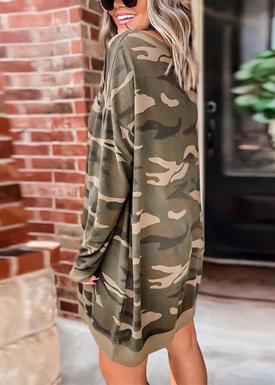 Camouflage Long Sleeve Mini Dress