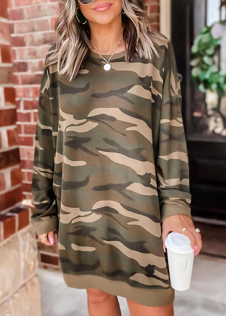 

Camouflage Long Sleeve Mini Dress, 518915
