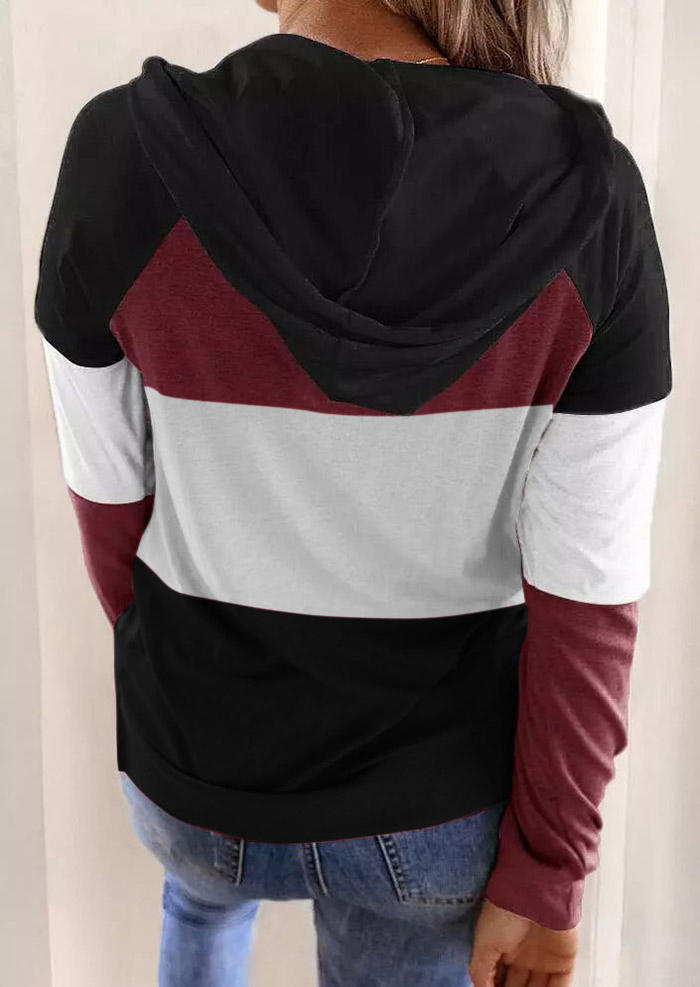 Color Block Drawstring Kangaroo Pocket Hoodie