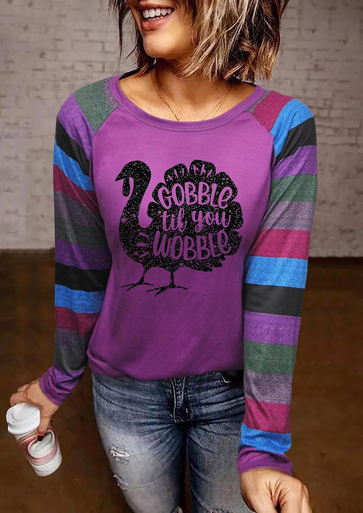 

Gobble Til You Wobble Turkey Striped Blouse - Purple, 518325