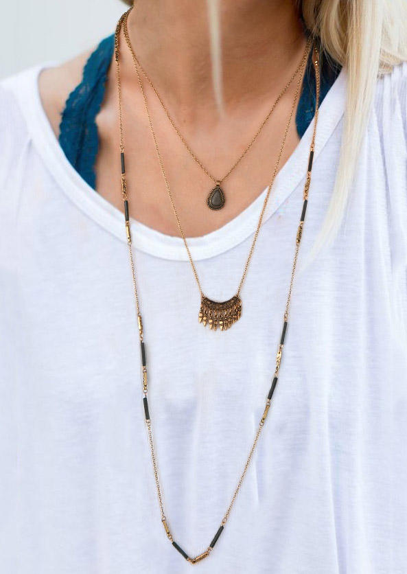 

Vintage Tassel Multi-Layered Pendant Necklace, Gold, 518554