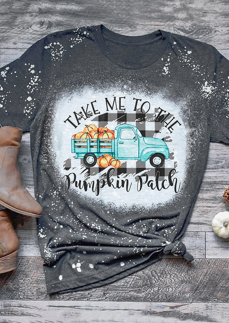 

Take Me To The Pumpkin Patch Plaid T-Shirt Tee - Dark Grey, Gray, 518754