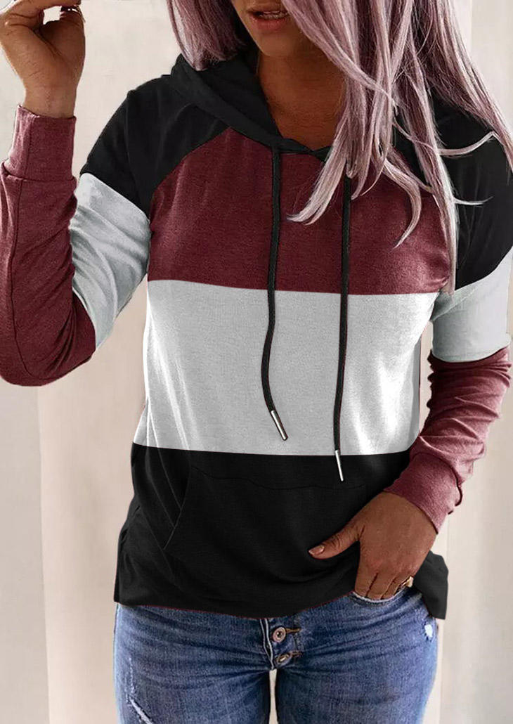 

Color Block Drawstring Kangaroo Pocket Hoodie, Multicolor, 518916