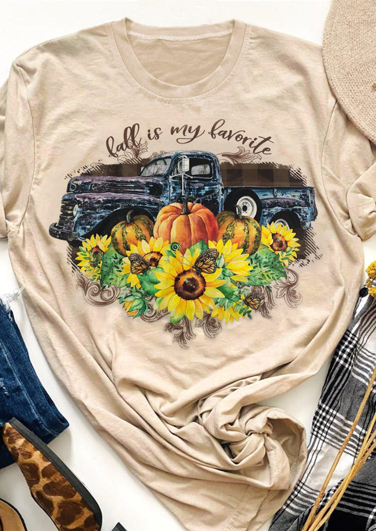 

Fall Is My Favorite Sunflower Pumpkin T-Shirt Tee - Apricot, 519032