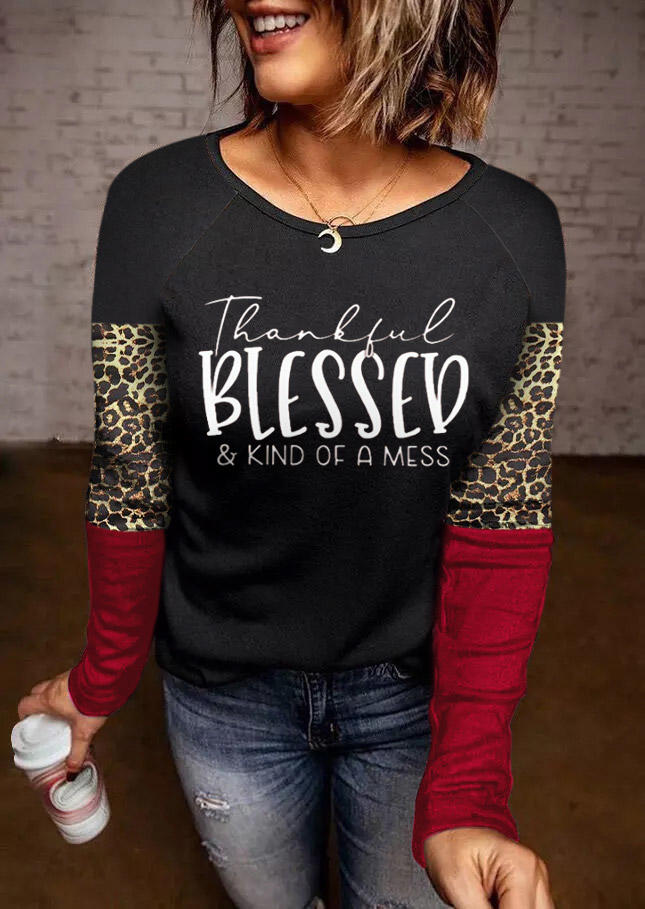 

Thankful Blessed Leopard Long Sleeve Blouse - Black, 519074