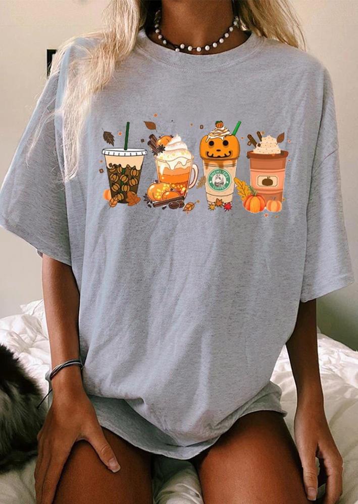 

Drink Pumpkin Coffee Leaf T-Shirt Tee - Gray, 519091