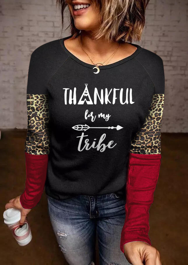 Thankful For My Tribe Leopard Color Block Blouse - Black