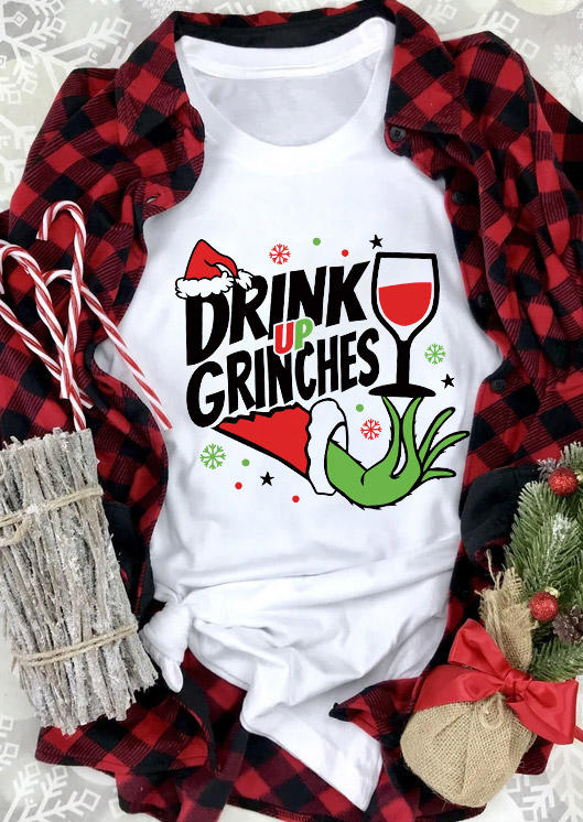 Drink Up Graphic O-Neck T-Shirt Tee - White