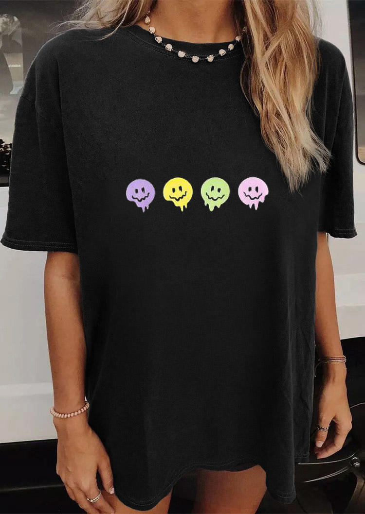 

Smiley Short Sleeve O-Neck T-Shirt Tee - Black, 519131