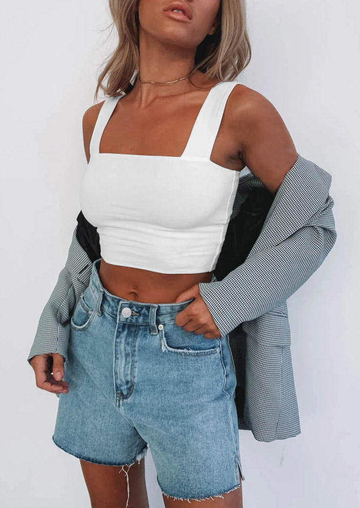 

Sleeveless Thick Strap Crop Tank Top - White, 519145