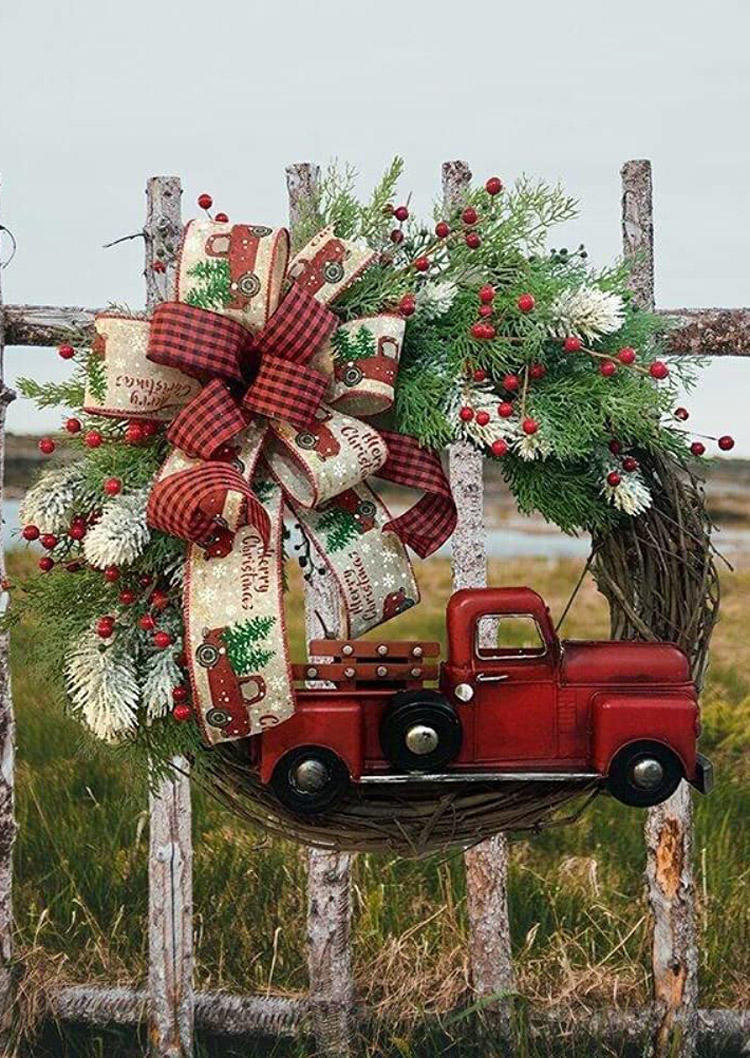 

Christmas Truck Wreath Decoration For Front Door Ornament, Red, 519164