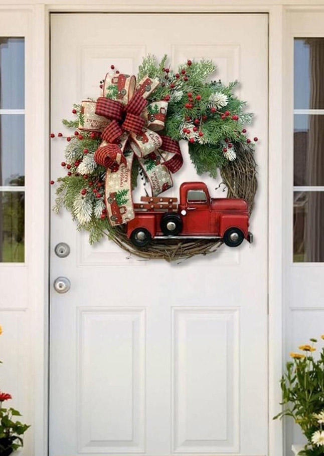 Christmas Truck Wreath Decoration For Front Door Ornament