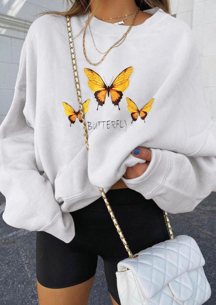 

Butterfly Graphic Pullover Sweatshirt - White, 519191