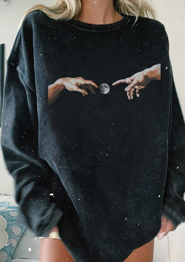 

Hand And Moon Oil Painting Pullover Sweatshirt - Black, 519205