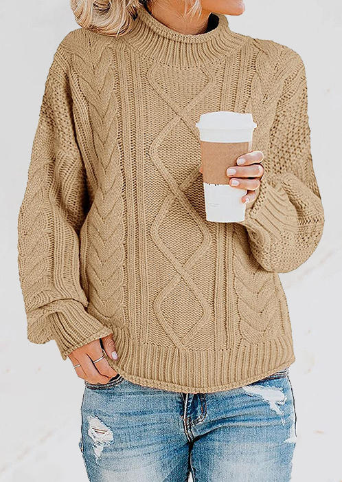 

Knitted Long Sleeve Turtleneck Sweater - Khaki, 518883