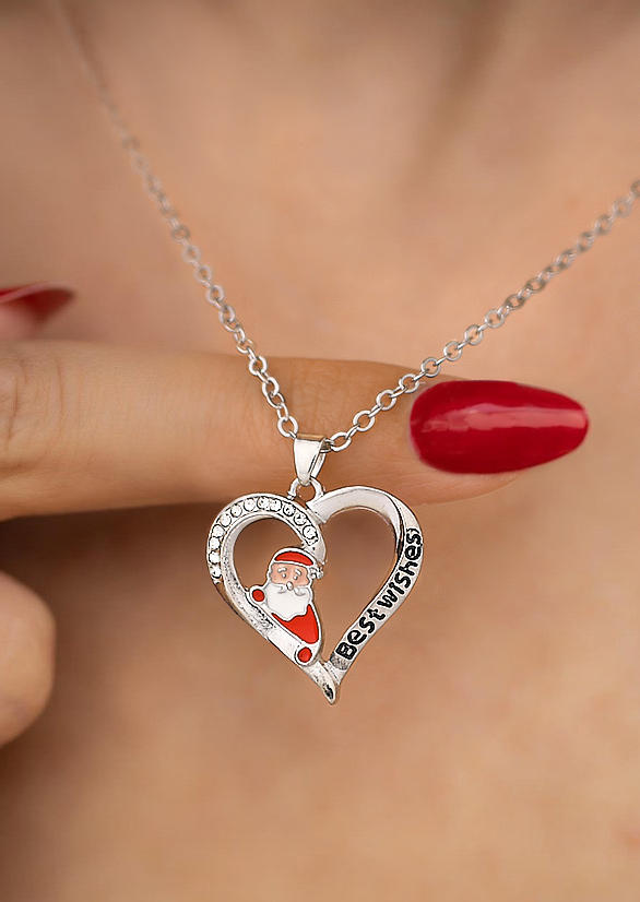 

Christmas Santa Claus Best Wishes Heart Necklace, Silver, 518892