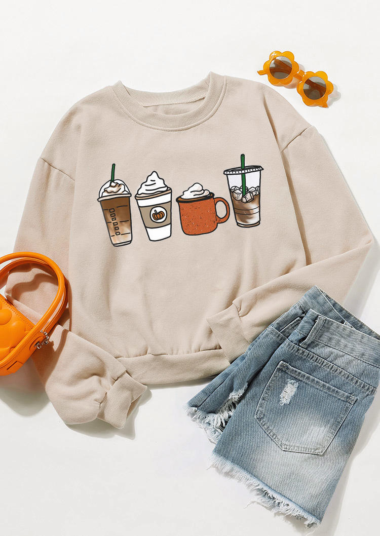 Buy Coffee Pumpkin Long Sleeve O-Neck Sweatshirt - Beige. Picture