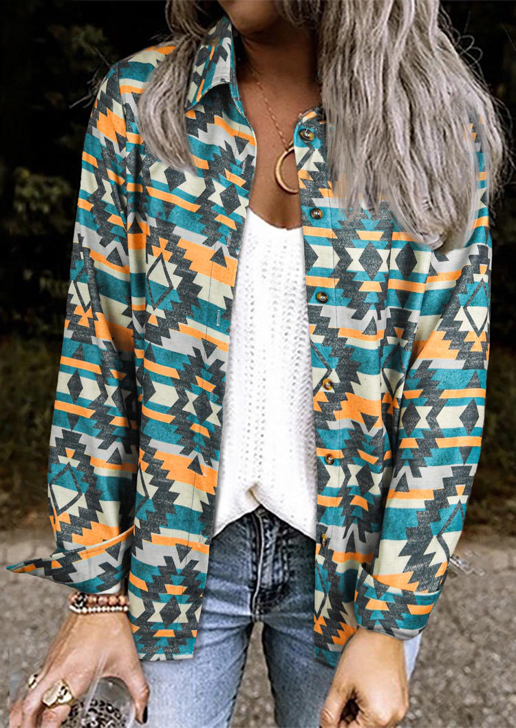 

Aztec Geometric Long Sleeve Coat, Multicolor, 518532