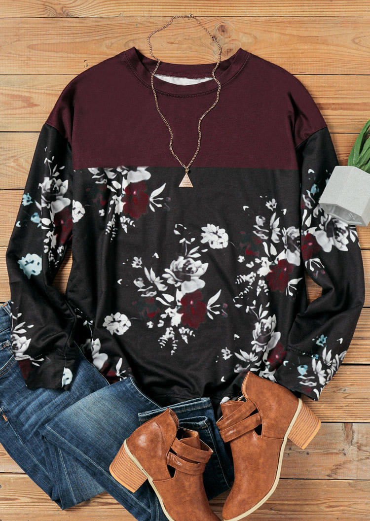 Floral Color Block Long Sleeve Sweatshirt