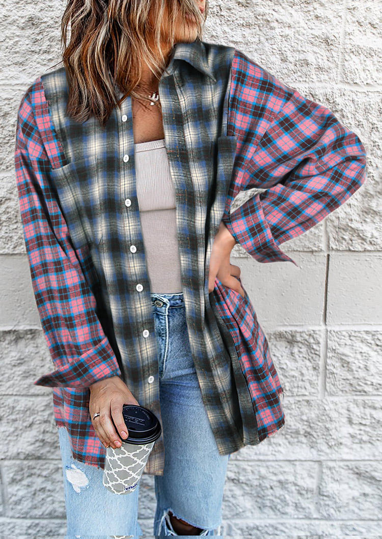 

Color Block Plaid Long Sleeve Shirt, 518580