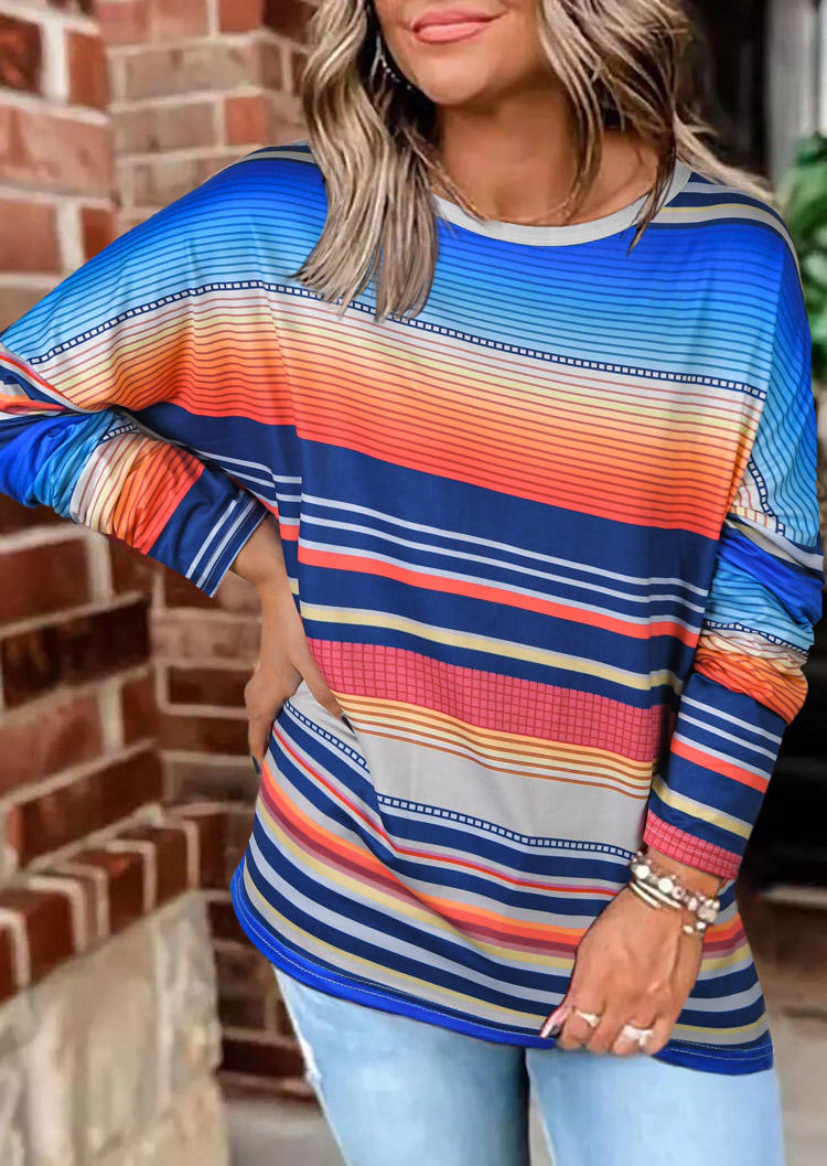 

Serape Striped Long Sleeve Asymmetric Blouse, Multicolor, 518704