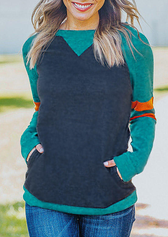 

Color Block Striped Pocket Raglan Sleeve Sweatshirt - Green, 518814